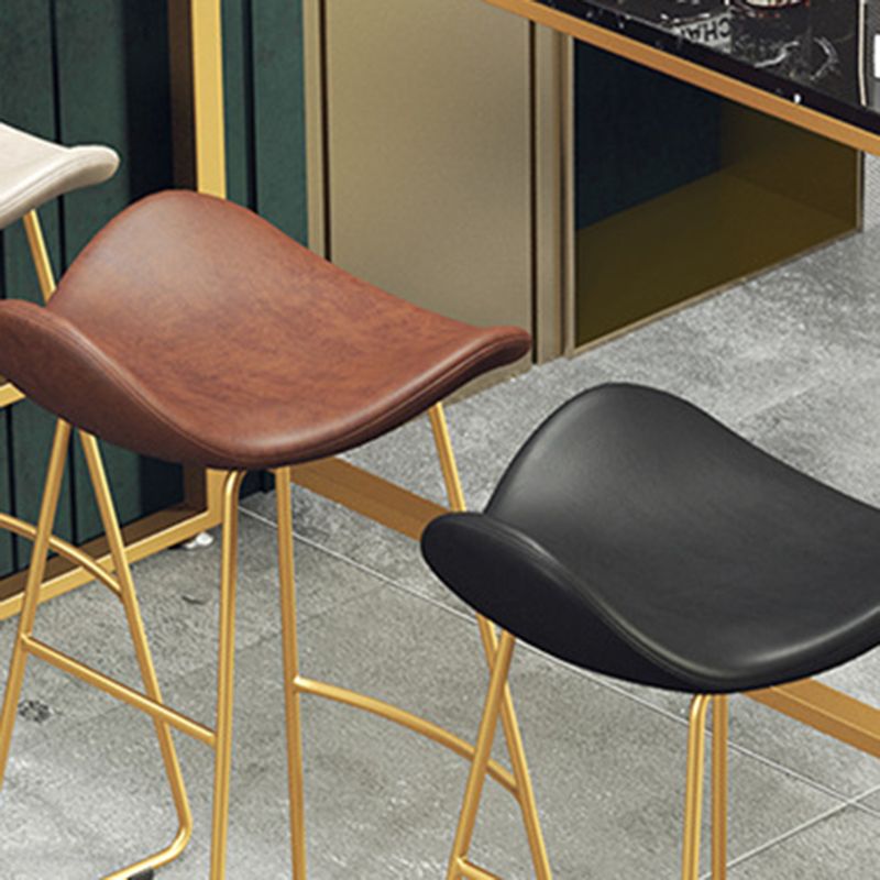 Glam Style Faux Leather Barstool Saddle Seat Bar Stool for Living Room