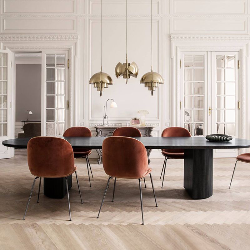 Solid Wood Contemporary Oval Table Black Wood Top Table with Double Pedestal Clearhalo 'Dining Tables & Seating' 'Dining Tables' 'dining_table' 'furn' 'furn_dining_table' 'Furniture' 'furniture_dining_table' 'Kitchen & Dining Furniture' 1200x1200_dba0f6e2-af90-4c82-b55d-05cb3dd59486