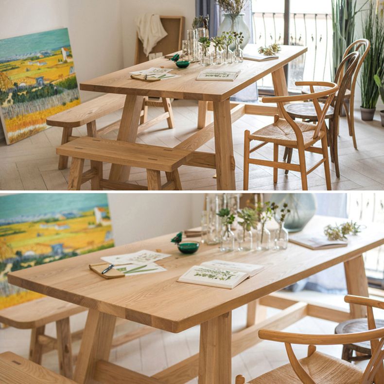 Simple Solid Wood Kitchen Dining Table Khaki Rectangle Shape Dining Table with Trestle Base Clearhalo ' dining_table' 'Dining Tables & Seating' 'Dining Tables' 'furn' 'furn_dining_table' 'Furniture' 'furniture_dining_table' 'Kitchen & Dining Furniture' 'kitchen&dining_furn' 'kitchen' 'kitchen_dining_table' 1200x1200_dba4ad92-a402-480f-8c76-493f440f57a3