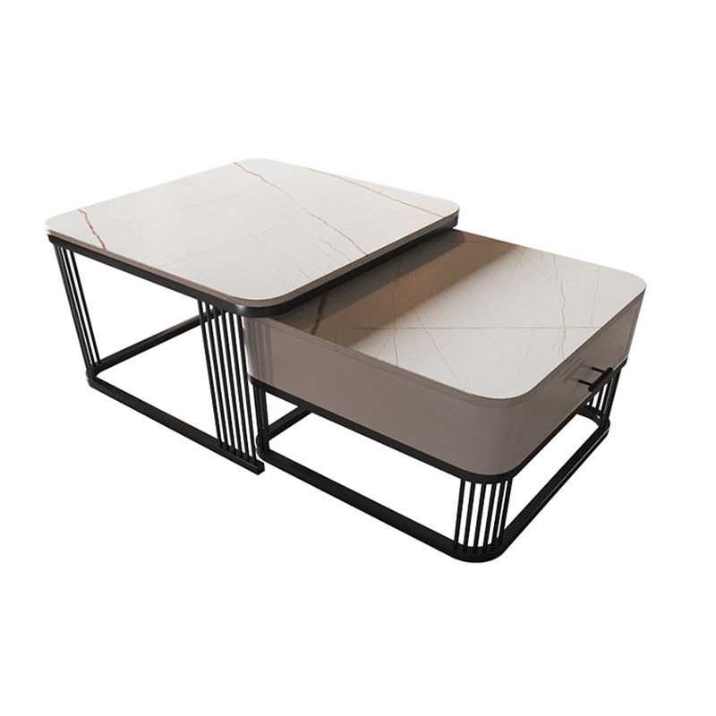 Square Nesting Coffee Table Set Slate Frame Coffee Cocktail Table with Drawer Clearhalo 'Coffee & Accent Tables' 'Coffee Tables' 'coffee_tables' 'furn' 'furn_coffee_tables' 'Furniture' 'Living Room Furniture' 1200x1200_dbadfc87-96d9-4d0a-a155-7c6677367ccf