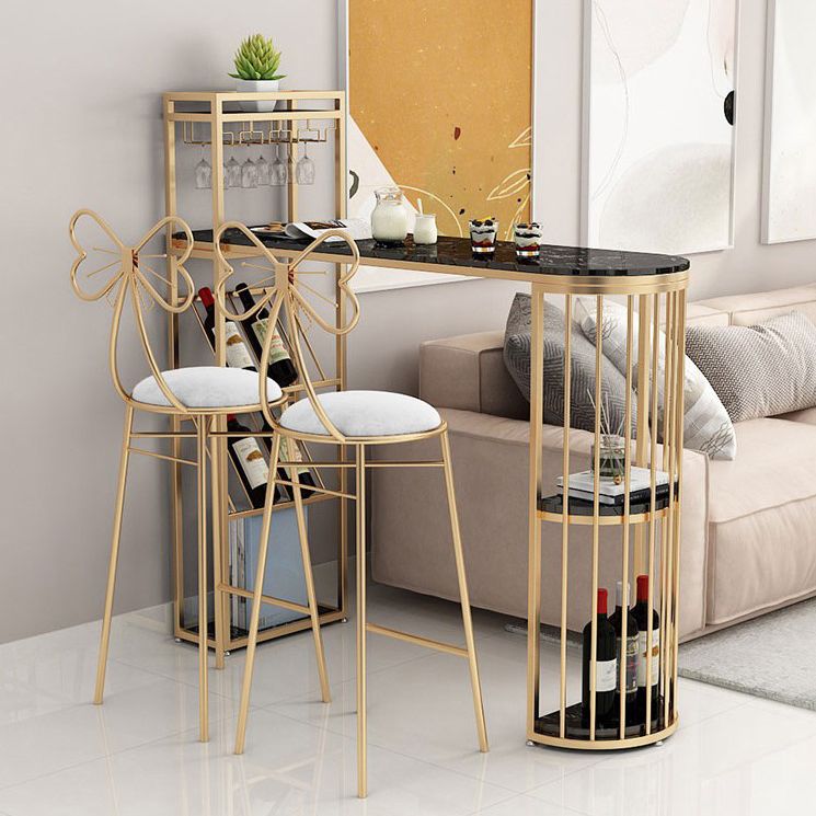 Glam Style Cocktail Bar Table 42-inch Height Metal Base Bar Height Storage Table Clearhalo 'Bar Furniture' 'Bar Tables' 'bar_tables' 'furn' 'furn_bar_tables' 'Furniture' 'furniture_bar_tables' 'Kitchen & Dining Furniture' 'kitchen&dining_furn' 'kitchen' 1200x1200_dbae0400-ca6c-48cc-9af2-77417dc1a1d5
