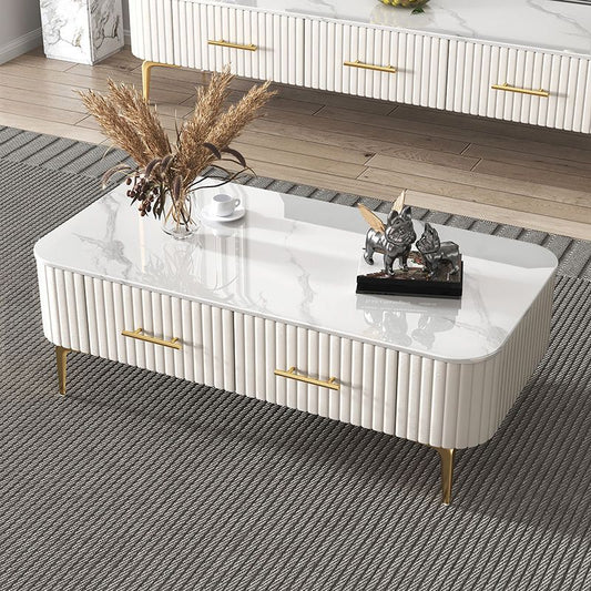 16"H Glam Coffee Table Rectangle 4 Legs Coffee Cocktail Table