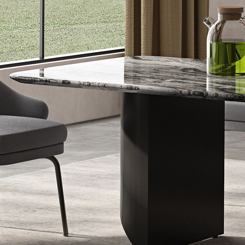Simplicity Style Rectangle Marble Fixed Dinner Table with Double Pedestal