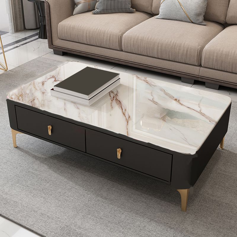 Glam rechteckiger Couchtisch aus Stein, einzelner Couchtisch mit 4 Beinen und Schubladen