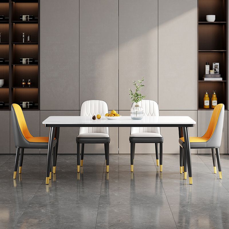Metal 4 Legs Dining Table Contemporary Rectangle Stone Top Dining Table for Living Room Clearhalo 'Dining Tables & Seating' 'Dining Tables' 'dining_table' 'furn' 'furn_dining_table' 'Furniture' 'furniture_dining_table' 'Kitchen & Dining Furniture' 'kitchen' 'kitchen_dining_table' 1200x1200_dbb44947-1e23-4658-9589-981ebc0e3a3d