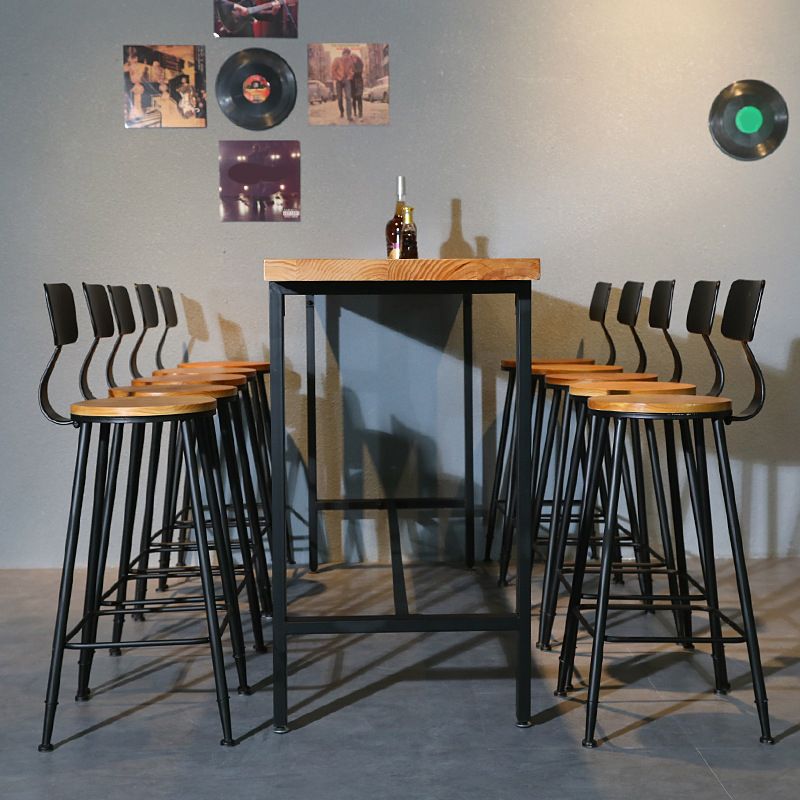 Wood Top Bar Counter Contemporary Bar Counter with Trestle Base in Black Clearhalo 'Bar Furniture' 'Bar Tables' 'bar_tables' 'furn' 'furn_bar_tables' 'Furniture' 'furniture_bar_tables' 'Kitchen & Dining Furniture' 1200x1200_dbbf0d93-02d4-404c-b09b-75fc6bff2fbc