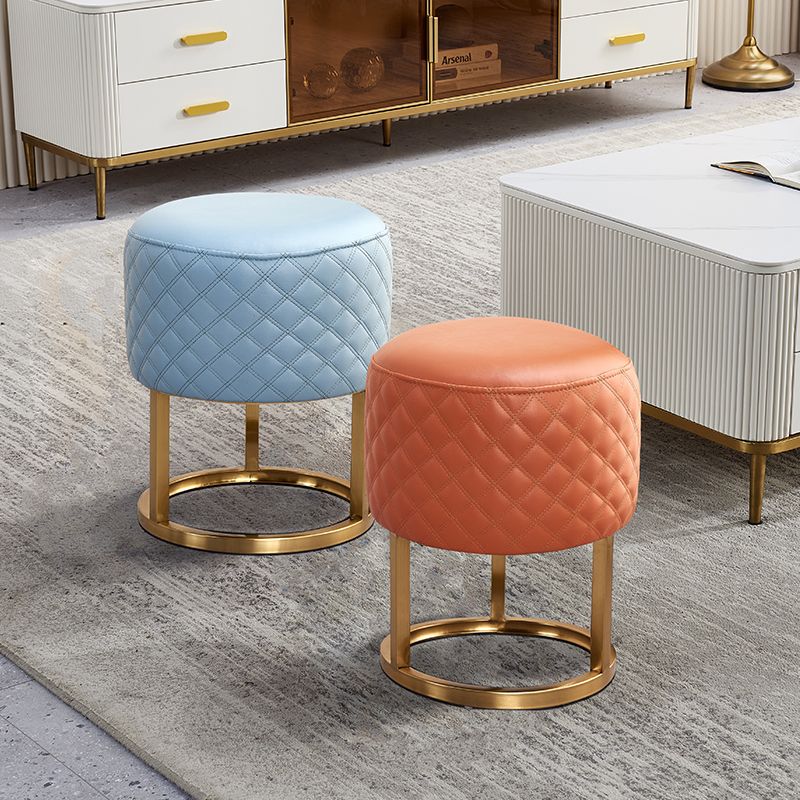 Glam Faux Leather Upholstered Standard Ottoman Round Shape Pouf