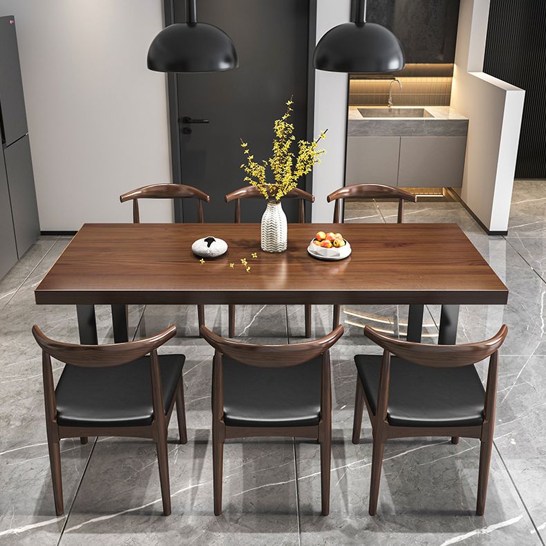 Industrial Rectangle Dining Table Solid Wood Top Dining Table with Double Pedestal Base Clearhalo 'Dining Tables & Seating' 'Dining Tables' 'dining_table' 'furn' 'furn_dining_table' 'Furniture' 'Kitchen & Dining Furniture' 1200x1200_dbbf7c5f-a60d-4d9e-a3ef-b481b6ca163f