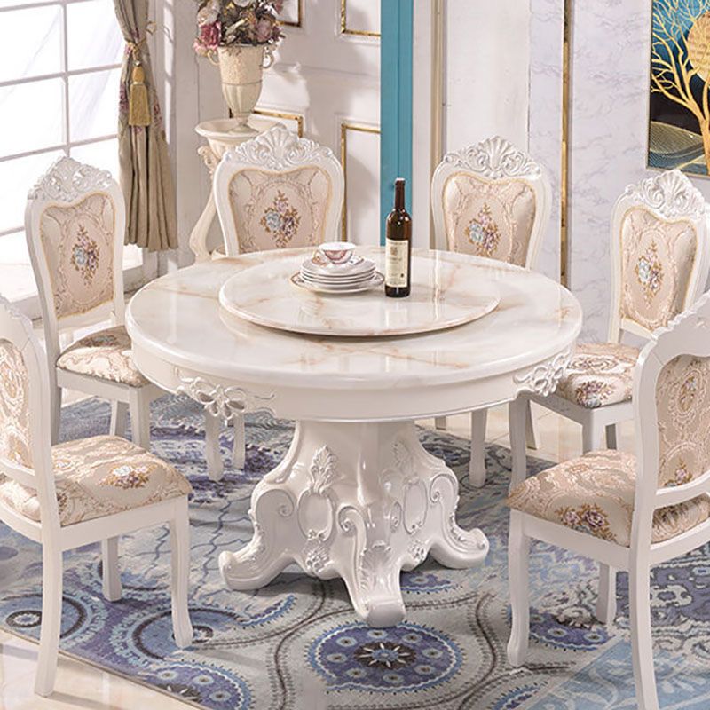 Stone Top Dining Table Round Table with Pedestal Base in White Clearhalo 'Dining Tables & Seating' 'Dining Tables' 'dining_table' 'furn' 'furn_dining_table' 'Furniture' 'Kitchen & Dining Furniture' 1200x1200_dbc11002-fc27-45ab-9a1e-866ea6ad53a0