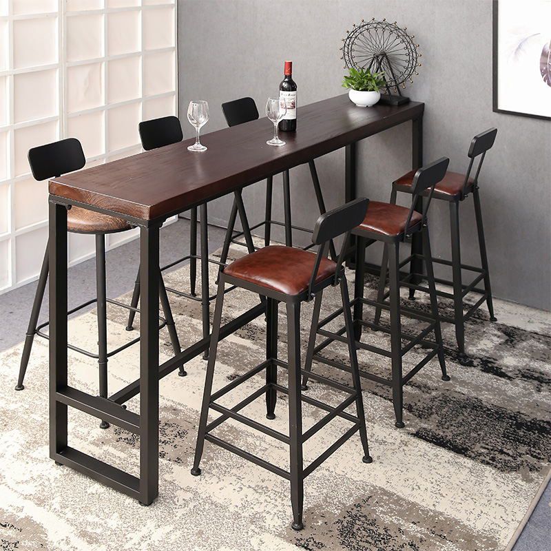 Contemporary Rectangle Bar Dining Table Indoor Wood Bar Table with Iron Base Clearhalo 'Bar Furniture' 'Bar Tables' 'bar_tables' 'furn' 'furn_bar_tables' 'Furniture' 'furniture_bar_tables' 'Kitchen & Dining Furniture' 'kitchen&dining_furn' 'kitchen' 1200x1200_dbc5d362-53a1-40b6-a5c1-2f8faae86fe3