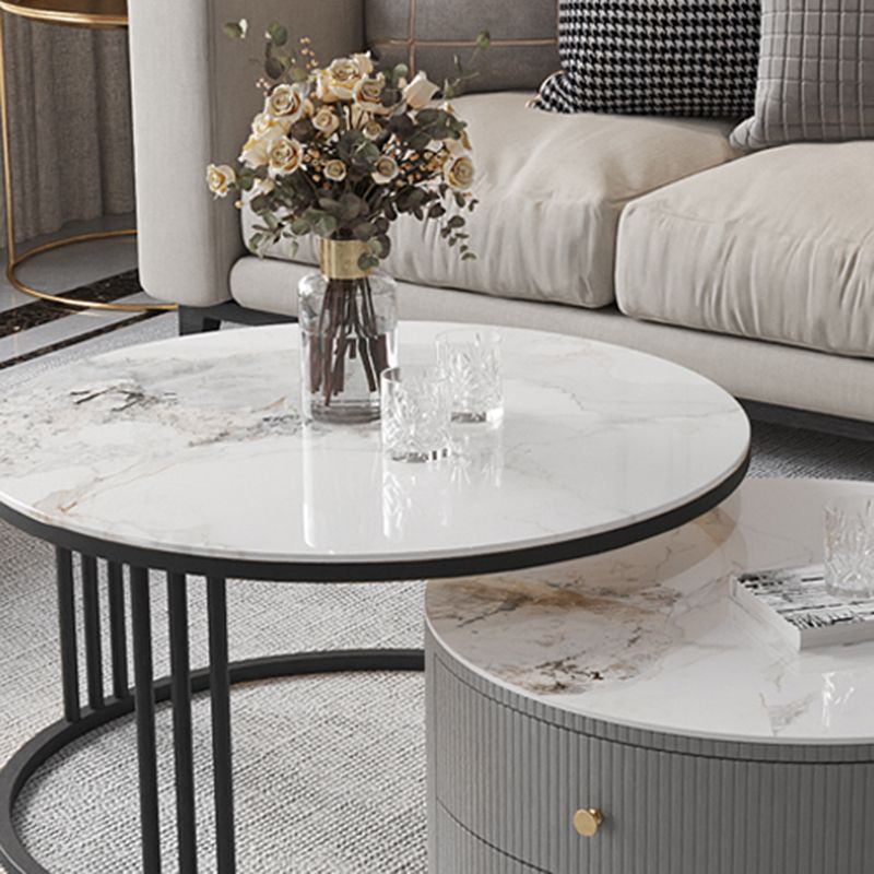 Contemporary Cocktail Table Round Glass / Slate Coffee Table with Drawers Clearhalo 'Coffee & Accent Tables' 'Coffee Tables' 'coffee_tables' 'furn' 'furn_coffee_tables' 'Furniture' 'Living Room Furniture' 1200x1200_dbc6c8da-2a9c-4722-9a3e-29b199958bea