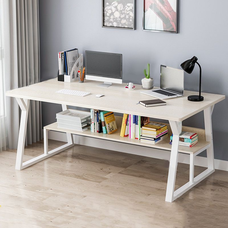 Rectangular Wooden Writing Desk Trestle Steel Table Leg Bedroom White Desk Clearhalo 'furn' 'furn_office_desk' 'Furniture' 'Office Desks' 'Office Furniture' 'office_desk' 1200x1200_dbca4a1d-944e-4e4e-b588-8c5c7fbfe236
