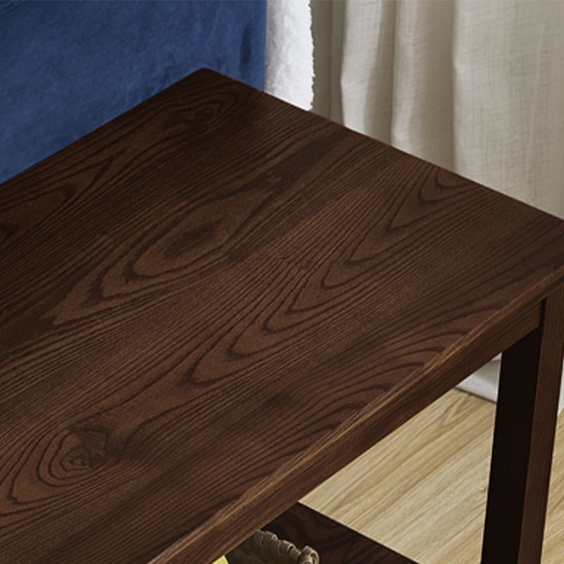 Farmhouse Ash Double Tier End Table, Brown Side Table with Shelf