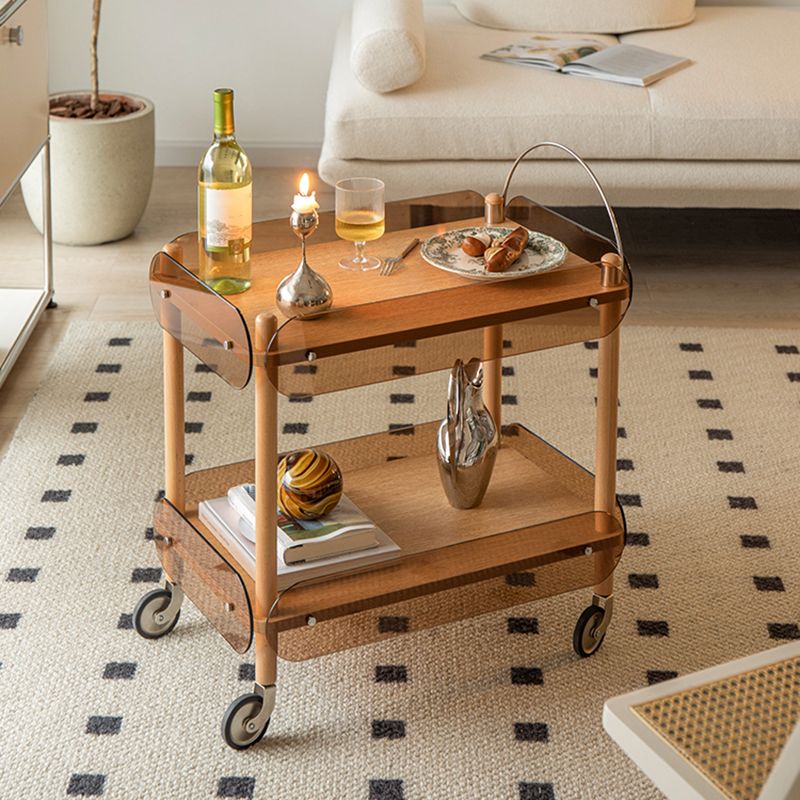 Rectangular Solid Wood End Table with Casters 28.7" Tall 2-Tier Side Table in Brown Clearhalo 'Coffee & Accent Tables' 'End & Side Tables' 'end_side_tables' 'furn' 'furn_end_side_tables' 'Furniture' 'Living Room Furniture' 1200x1200_dbcebc7e-de40-47e0-a7d3-d9b0a16c2a8f