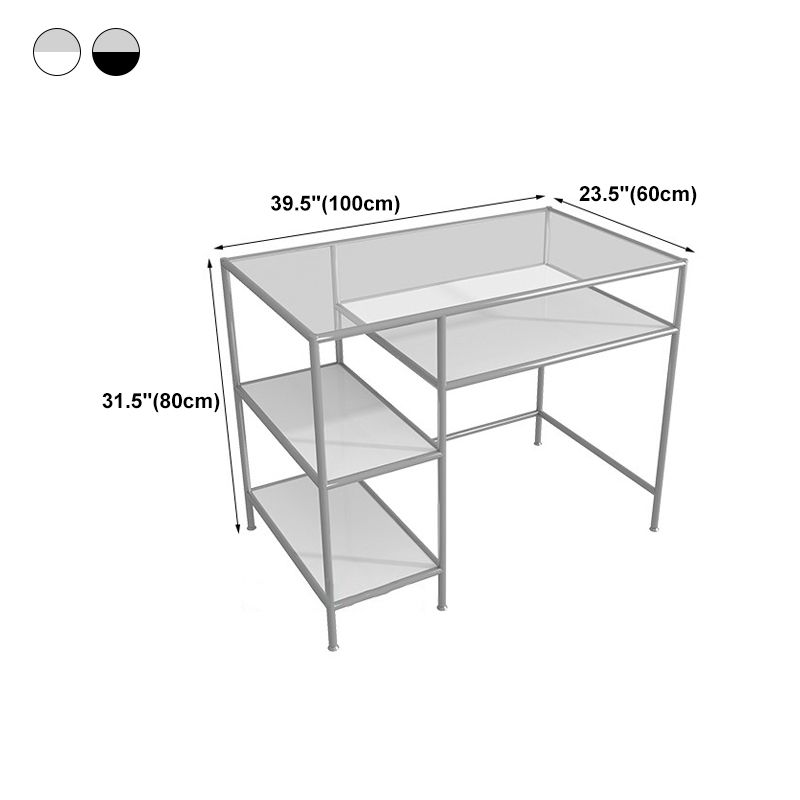 Glass Rectangular Writing Desk Contemporary Style Office Desk with Storage Shelves Clearhalo 'furn' 'furn_office_desk' 'Furniture' 'Office Desks' 'Office Furniture' 'office_desk' 1200x1200_dbcf1fa4-6fc5-4cfb-9e80-410220e728bb