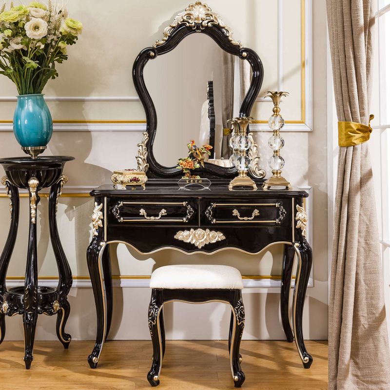 Victorian Solid Wood Vanity Dressing Table with Drawers Mirrored Makeup Vanit