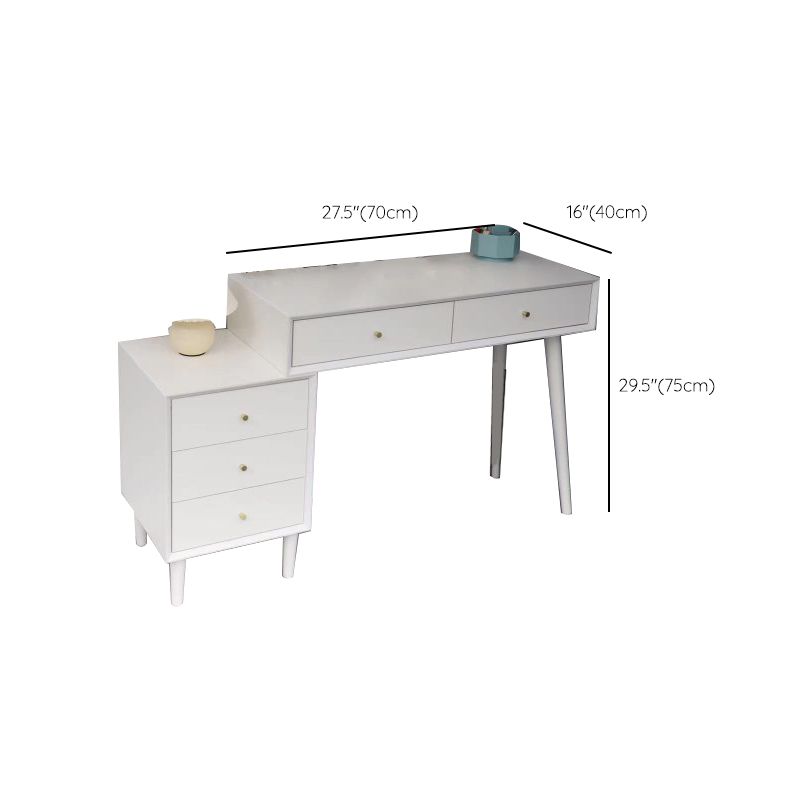 White Solid Wood  Makeup Vanity Desk Table with Drawers for Bedroom