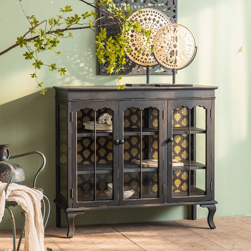 モダンな木質のキャビネットガラスのドアリビングルーム用のドア付きストレージキャビネット