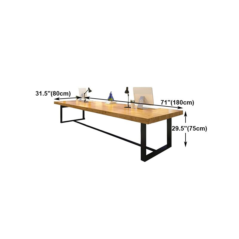 Metal Industrial Rectangle Dining Table Pine Solid Wood Top Table with Trestle Base Clearhalo ' dining_table' 'Dining Tables & Seating' 'Dining Tables' 'furn' 'furn_dining_table' 'Furniture' 'furniture_dining_table' 'Kitchen & Dining Furniture' 'kitchen&dining_furn' 'kitchen' 'kitchen_dining_table' 1200x1200_dbdc4aca-e7d4-47c3-b747-b3ca80eba1f2