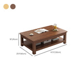 Modern 17.7" H Brown/ Natural Rectangle Wooden 4 Legs Coffee Table with Shelf
