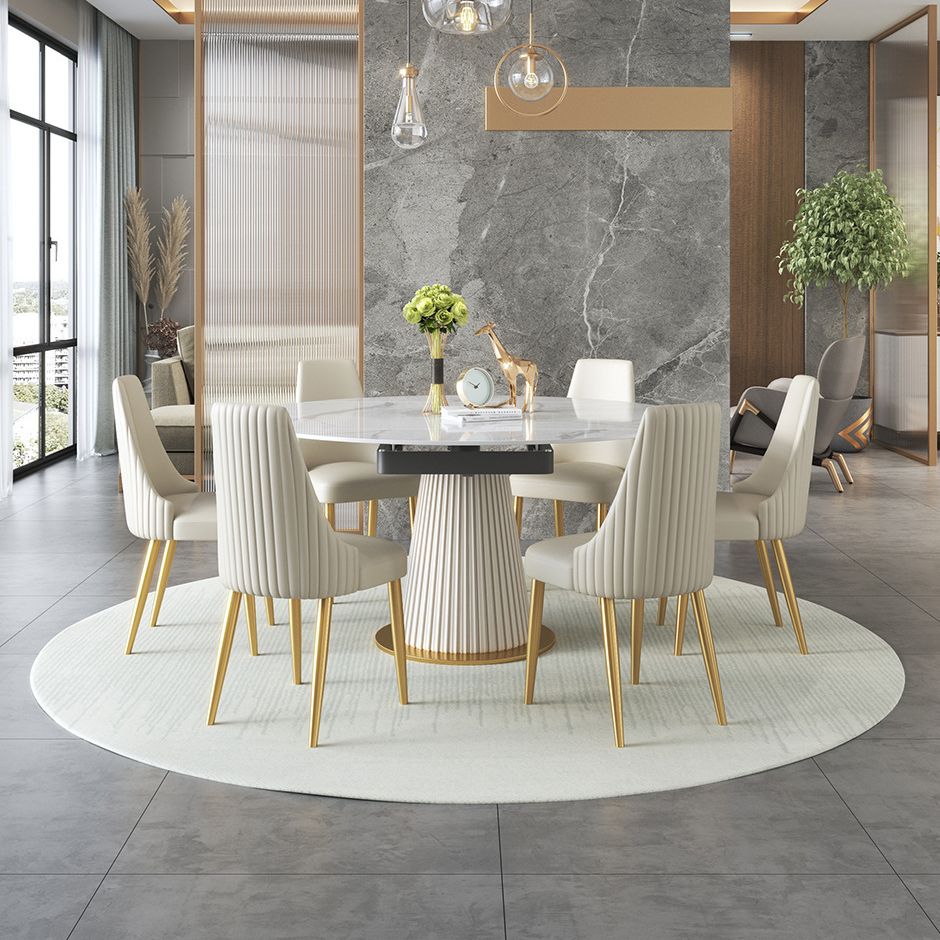 Glam Sintered Stone Dining Room Set with Round Table Space-Saving Design Dining Table Furniture Clearhalo 'Dining Room Sets' 'Dining Tables & Seating' 'dining_room_set' 'furn' 'furn_dining_room_set' 'Furniture' 'furniture_dining_room_set' 'Kitchen & Dining Furniture' 'kitchen&dining_furn' 'kitchen' 1200x1200_dbe1bb6c-0fb3-43d1-a15f-8c10c95e191a