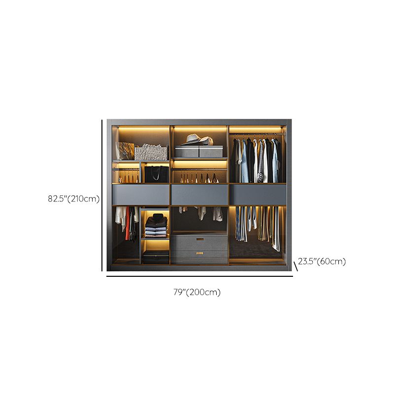 Grey Contemporary Wardrobe Closet Sliding Wardrobe Armoire with Drawer Clearhalo 'Armoires & Wardrobes' 'armoires_wardrobes' 'Bedroom Furniture' 'furn' 'furn_armoires_wardrobes' 'Furniture' 1200x1200_dbe4669c-0350-49fa-a618-607385cb19de