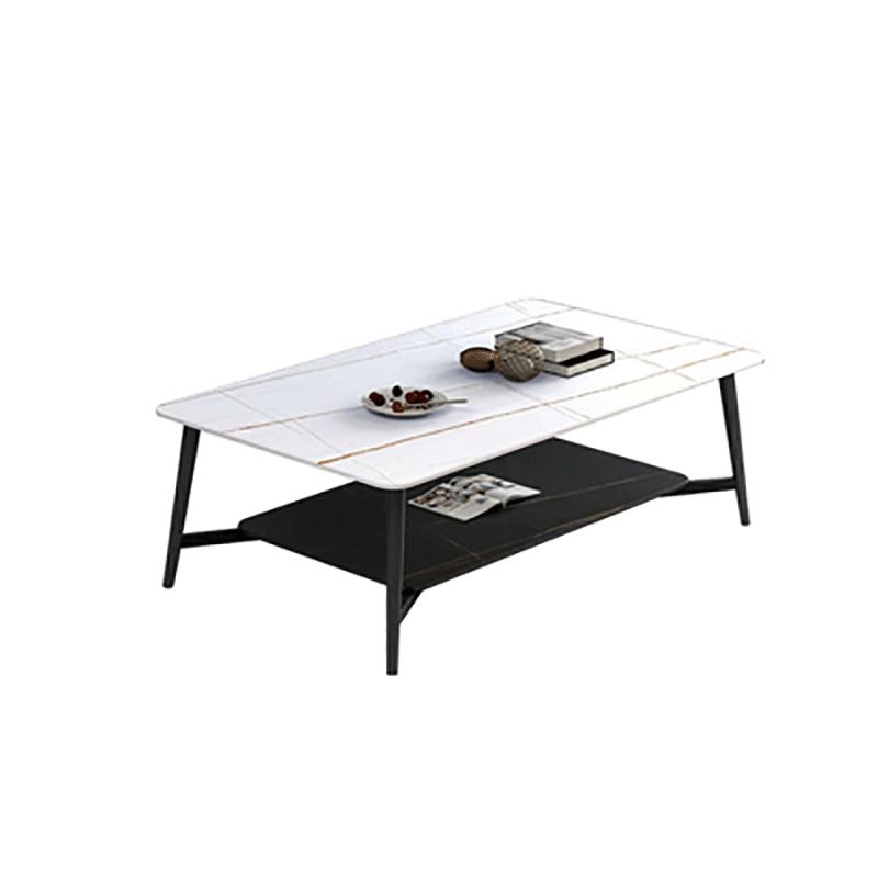 Modern Coffee Table with Storage Shelf and Black Metal Cross Base Clearhalo 'Coffee & Accent Tables' 'Coffee Tables' 'coffee_tables' 'furn' 'furn_coffee_tables' 'Furniture' 'Living Room Furniture' 1200x1200_dbe5e87b-d57e-4a41-9f2a-33b1bb440ce2