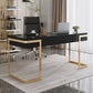Escritorio con 1 cajón, escritorio de oficina rectangular Glam, madera artificial