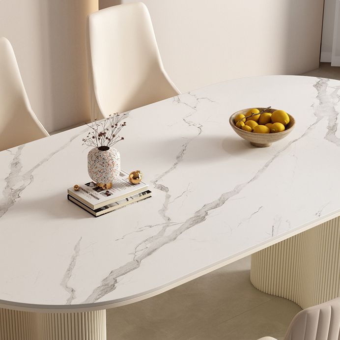 1/2/5/7 Stücke weiß oval gesinterte Stein -Ess -Ess -Set für Zuhause