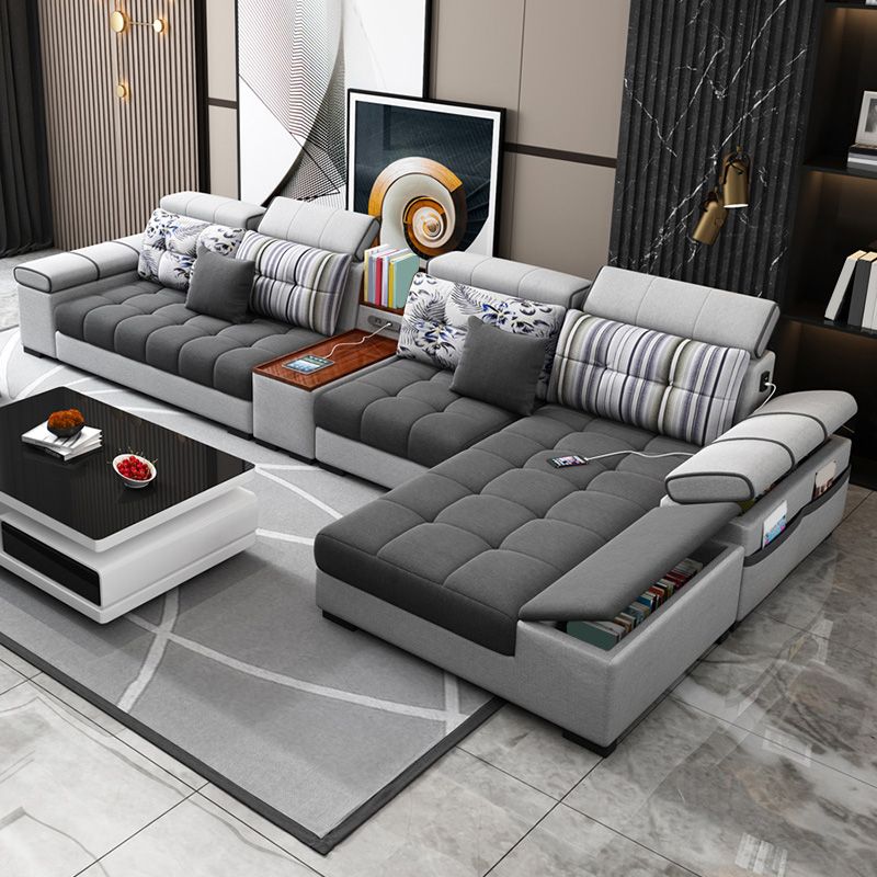 Modular Contemporary Faux Leather and Linen Furniture Sectionals