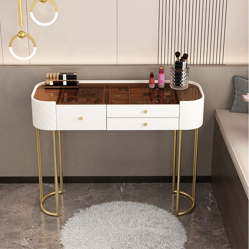 15.74" Wide Vanity Desk with 3 Storage Drawers  Glam Glass Dresser, Whit