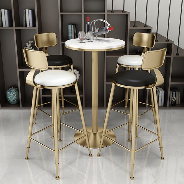 Glam Style Gold Iron Bar Table 19.6"W Top Marble Indoor Bistro Table with Pedestal Clearhalo 'Bar Furniture' 'Bar Tables' 'bar_tables' 'furn' 'furn_bar_tables' 'Furniture' 'furniture_bar_tables' 'Kitchen & Dining Furniture' 'kitchen&dining_furn' 'kitchen' 1200x1200_dbf304a8-2dd6-43e4-b5db-6885e987c2d2