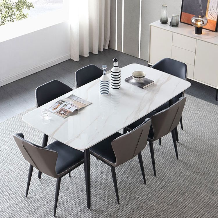 Mesa de cena de piedra rectangular industrial mesa de comedor de base de trípode negro