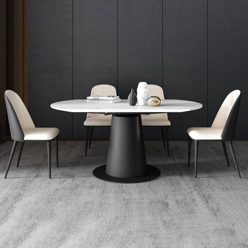 Contemporary Sintered Stone Dining Table Extendable Dining Table with Pedestal Base Clearhalo 'Dining Tables & Seating' 'Dining Tables' 'dining_table' 'furn' 'furn_dining_table' 'Furniture' 'Kitchen & Dining Furniture' 1200x1200_dbfa28bf-1ba1-4aff-8e57-9c89f416da74