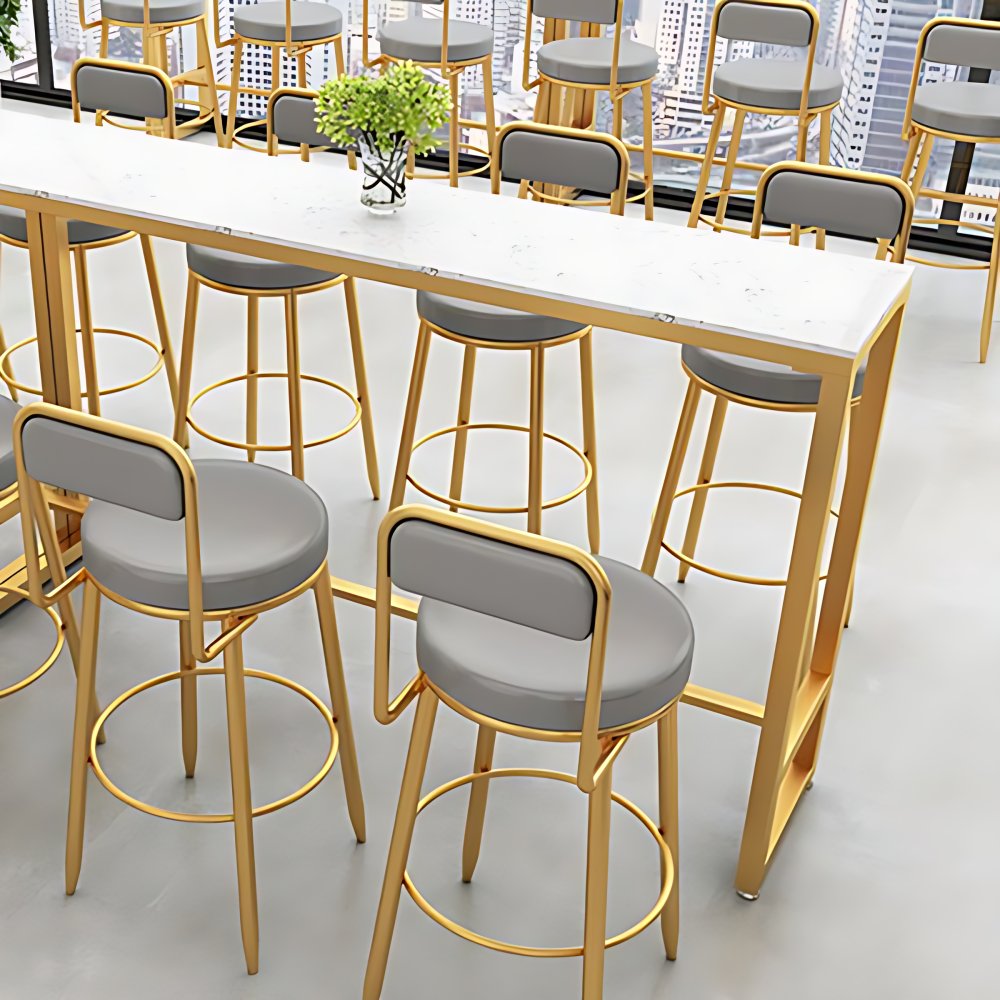 Glam Rectangle Stone Bar Table Indoor Iron Bar Table with Trestle ...
