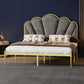 Glam Metal Panel Bed with Fabric Camelback Upholstered Headboard