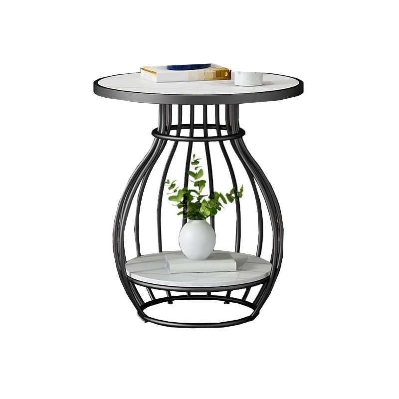 Modern Round Slate Top Side Table Steel Frame End Table with Shelf