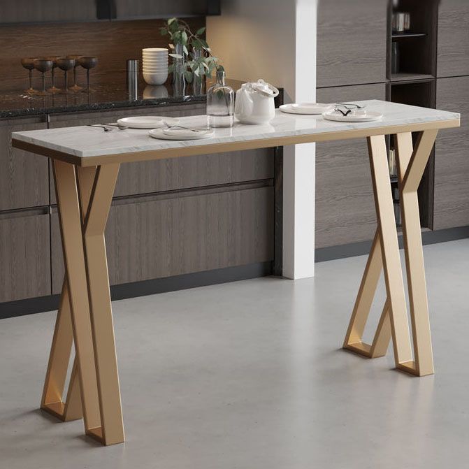 Tavolo da tavolo da barra di marmo artificiale rettangolare tavolo da bistrot lussuoso con doppio piedistallo