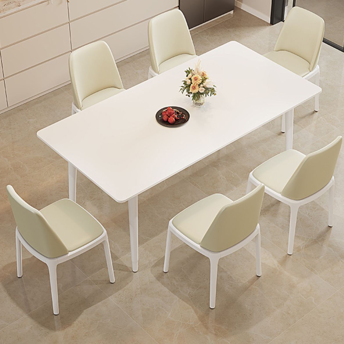 Modern Rectangular Dining Table White Stone Tabletop with Wood Legs Clearhalo 'Dining Tables & Seating' 'Dining Tables' 'dining_table' 'furn' 'furn_dining_table' 'Furniture' 'Kitchen & Dining Furniture' 1200x1200_dc03bc6a-1f61-48fb-ada3-6b2b27f747fb