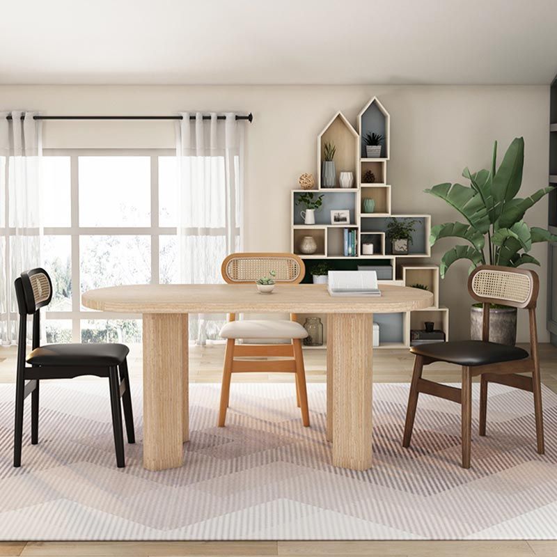 Sillas de comedor de ratán muebles de comedor abiertos con patas de madera en acabado mate