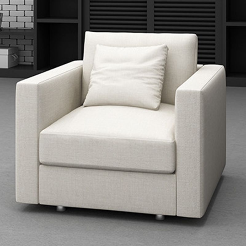 White Slipcovered Fabric Settee Recessed Arm Sofa with Pillows Clearhalo 'furn' 'furn_sofas' 'Furniture' 'furniture_sofas' 'kitchen' 'kitchen_sofas' 'Living Room Furniture' 'Sofa' 'sofas' 1200x1200_dc0c9e68-dc1d-407b-a62f-df614a61ddd0