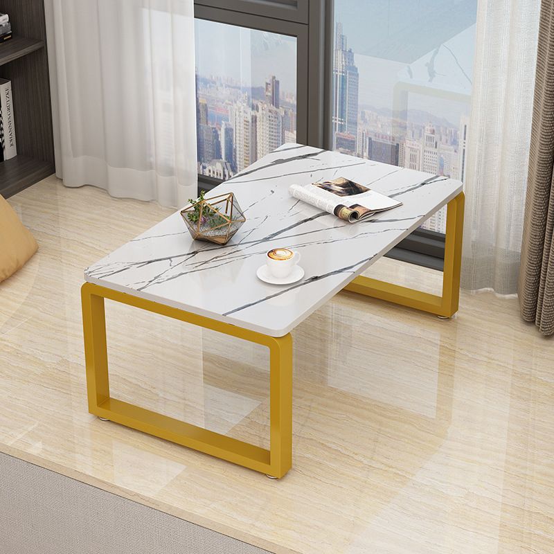 Modern Style Rectangular Wooden Table Metal Bottom Frame Sledge-shaped Base Coffee Table