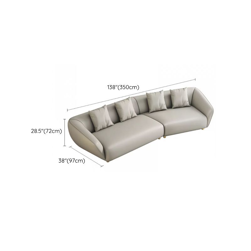 Glam Sloped Arm Sofa with Pillows Genuine Leather Sofa in Gray Clearhalo 'furn' 'furn_sectionals' 'Furniture' 'Living Room Furniture' 'Sectionals' 1200x1200_dc11ca56-eb2c-4f3d-b70b-14d81b817e60