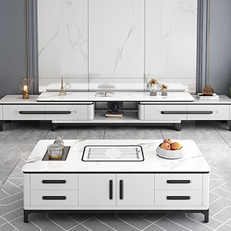 Eigentijdse cocktailtafel stenen rechthoek top 4 poten met 8 laden