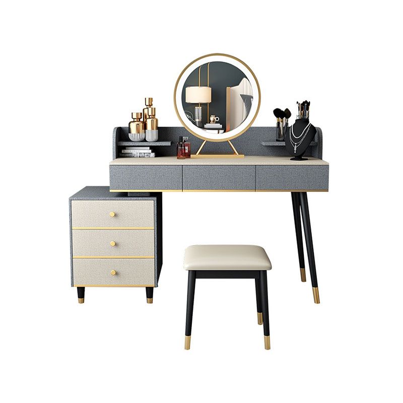 Tocador de maquillaje con madera de cajón con mesa de maquillaje y taburete glamour