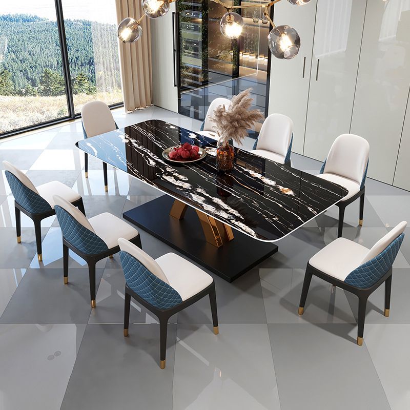 Glam Style Sintered Stone Table Rectangle Table with Metal Legs for Kitchen Clearhalo 'Dining Tables & Seating' 'Dining Tables' 'dining_table' 'furn' 'furn_dining_table' 'Furniture' 'Kitchen & Dining Furniture' 1200x1200_dc15b83e-9bbf-4168-a65d-0dfc4a7940a6