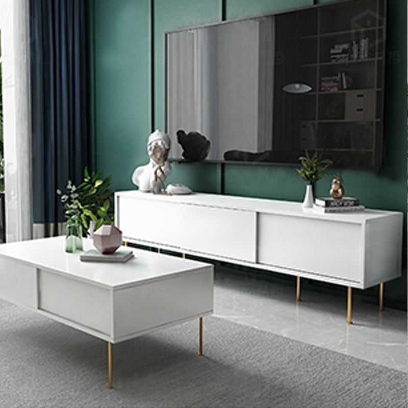 Moderna console TV in legno in legno bianco chiuso con porta scorrevole