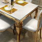 Luxe eettafel met gouden onderstel, keukentafel van imitatiemarmer