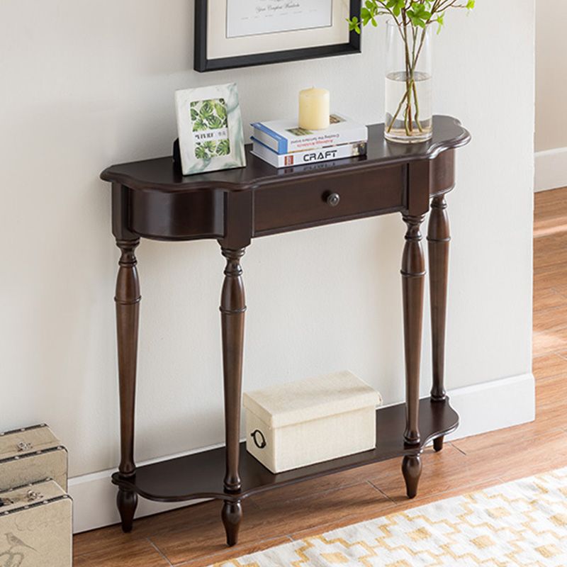 Victorian Rubber Wood Accent Table Free Form Console Sofa Table for Hall