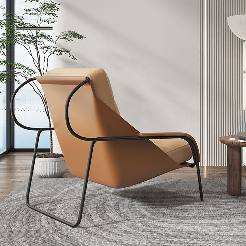 Mid-century Pu Leather Lounge Chair Solid Color Sewn Pillow Back Chair Clearhalo 'Accent Chairs' 'accent_chairs' 'Chairs & Seating' 'furn' 'furn_accent_chairs' 'Furniture' 'Living Room Furniture' 1200x1200_dc223a8a-01c3-4af0-8f5f-1f72457cb736